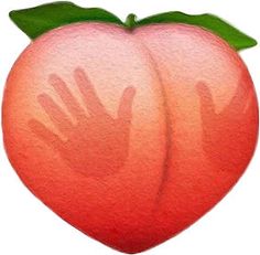 a drawing of a peach with two hands on it