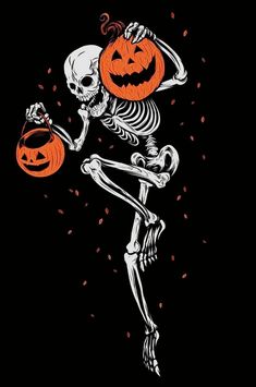 a skeleton holding a jack - o'- lantern in its hand and throwing it up into the air