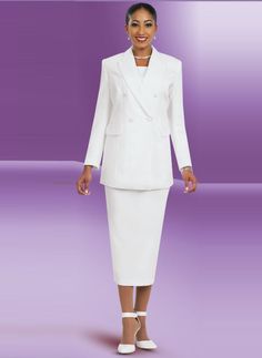 Ben Marc 2298 white usher skirt suit Solid Fitted Suits For Fall, Fitted Solid Suits For Fall, Fitted Double-breasted Sets For Spring, Fitted Double-breasted Set With Button Closure, Fitted Double-breasted Sets With Button Closure, Fitted Sets With Double Button Closure For Workwear, Tailored White Sets For Fall, Spring Fitted Double-breasted Suits, Fitted Winter Sets With Pockets