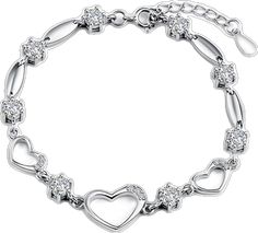 Silver Heart Diamond Bracelet, Silver Heart Shaped Diamond Bracelet, Silver Diamond Heart Bracelet For Valentine's Day, Silver Heart Shaped Diamond Bracelet With Accents, Silver Heart-shaped Diamond Bracelet With Accents, Silver Heart Bracelets With Diamond Accents, Heart Shaped Silver Bracelets With Diamond Accents, Heart-shaped Silver Bracelets With Diamond Accents, Silver Heart Bracelet With Diamond Accents For Wedding