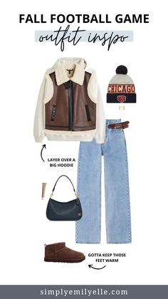 These fall football game outfits for your next NFL game are perfect for keeping you while while still looking cute. Outfit ideas include this super cute Chicago Bears game outfit idea. Fall Football Game Outfit, Football Game Outfits, Big Hoodies, Fall Football, Outfit For Women