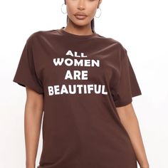 Brand New Still In Package With Tags Just Too Big For Me Trendy Brown Relaxed Fit T-shirt, Trendy Brown T-shirt For Spring, Brown Relaxed Fit Tops With Text Print, Brown Text Print T-shirt For Summer, Casual Brown T-shirt With Text Print, Brown Graphic Tee With Text Print, Brown Letter Print Top For Summer, Brown Graphic Tee With Letter Print, Casual Brown Tops With Text Print