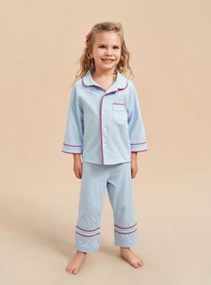 Enfant Bonne Nuit Pajamas – La Ligne Blue Cotton Sleepwear For Home, Light Blue Cotton Pajama Party Set, Light Blue Cotton Loungewear Sets, Light Blue Cotton Lounge Sets, Blue Cotton Sleepwear For Pajama Party, Cute Blue Home Sleepwear, Blue Cotton Sleepwear, Playful Cotton Sleepwear For Pajama Party, Light Blue Cotton Sleepwear For Pajama Party