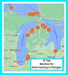 a map that shows the top beaches for rock hunting in michigan