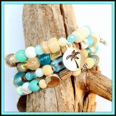 Woman's Beachy Boho PALM TREE Charm Bracelet, Girls Trip vacation Gift Birthday Gift, Shell Ocean, Woman's Beach Themed Birthday Gift Idea, Cheap Summer Charm Bracelet For Beach, Cheap Round Beads Charm Bracelet For Beach, Boho Palm Tree, Summer Bachelorette, Cruise Jewelry, Boho Charm Bracelet, Themed Bracelets, Beachy Wedding, Beaded Charms