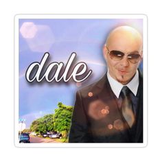 a man in a suit and sunglasses with the words dale over his face on a blurry background