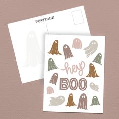 Hey Boo Ghost Halloween post card to send your friends! Hey Boo, Funny Greetings, Pink Halloween, Hand Sketch