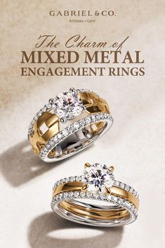 Elevate your style with one of these irresistible mixed metal engagement rings. The combination of different metals creates a unique and eye-catching look that is sure to impress. From classic designs to modern twists, these rings are perfect for any modern-day woman who wants to stand out from the crowd. Mixed Gold Engagement Rings, Metal Engagement Rings, Mixed Metal Engagement Rings, Gabriel Jewelry, Trending Engagement Rings, Ring Trends, Round Engagement Rings, Best Engagement Rings, Gorgeous Engagement Ring