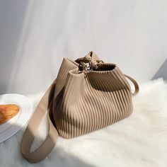 Pleated Bucket Bag size: *Upper width =16cm *Bottom width =21cm *Height =17cm *Thickness =14cm Coach Bucket Bag, Bohemian Girls, Diy Clothes And Shoes, Drawstring Bucket Bag, Pearl Bag, Bag Light, Essential Bag, Black Tote, Christmas 2022