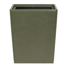 a green square trash can on a white background