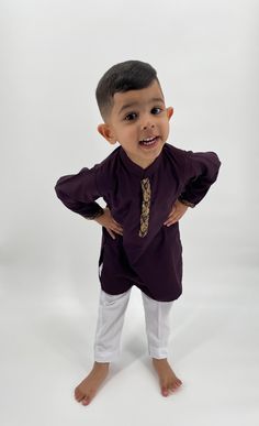 WE HAVE RECENTLY REORGANIZED OUR SHOP. PLEASE SEE OUR ETSY SHOP PAGE FOR ADDITIONAL COLOR KURTAS IN THIS DESIGN. Adorable, made-to-order kurta for infant, toddler and kid boys! Kurta ➤ Breathable and easy-to-wash cotton fabric ➤ Easy open and close clasp-buttons ➤ No-itch collar and sleeves ➤ Wide neck to easily fit over baby's head ➤ Options for plain or decorative sleeves and neckline Pajama / Pant / Trouser ➤ Breathable and easy-to-wash cotton fabric ➤ White to match with several kotis, kurta Bollywood Style Kurta With Dabka For Traditional Ceremonies, Diwali Salwar Kameez With Dabka For Traditional Ceremonies, Bollywood Style Sets With Dabka For Traditional Ceremonies, Purple Dabka Sets For Diwali, Purple Sets For Diwali Celebration, Ceremonial Sets With Dabka For Festivals, Bollywood Style Churidar For Eid Ceremonies, Bollywood Style Churidar For Eid And Traditional Ceremonies, Festive Purple Kurta With Dabka Detail