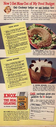 an old advertisement for knox the real gluffine cake with instructions on it