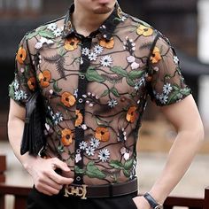 Transparent Dress, Shirt Embroidery, Slim Fit Shirt, Lace Shirt, Silk Shirt, Print Shirt, Shirts & Tops, Men Short Sleeve, Workout Shirts