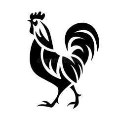 a black and white rooster silhouette on a white background