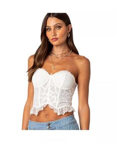 Edikted - Bridal Wardrobe, Lace Bustier Top, Womens Tea, Lace Corset Top, White Sleeveless Top, Talk Of The Town, Corset Crop Top, Lace Bustier, Lace Corset