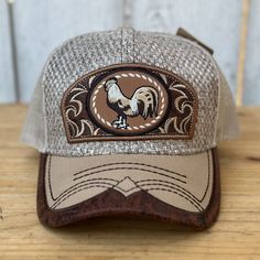 Gorra Vaquera GD2319 RS KHK Khaki con Gallo - Gorras Vaqueras Hats Cowboy, Structured Top, Denim Cap, Western Hat, Cap Style, The One Show, Western Hats, Embroidered Design, Color Khaki