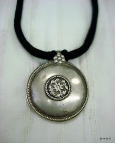 "vintage antique tribal old silver necklace from rajasthan india. great disk design old silver pendant re-string with cotton cord. nice piece good for jewelry collection. length - 47 cm(18.5\") we can adjust the length. pendant size - 5 cm(1.96\") weight - 29 grams material - silver & original old worn piece." Traditional Handmade Silver Medallion Necklace, Traditional Silver Medallion Necklace, Choker Pendant, Rajasthan India, Necklace Choker, Cotton Cord, Pendant Jewelry, Silver Pendant, Vintage Antiques