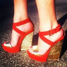 Handcrafted US sizing. Fits true to size. Heel Height: 6.3" / 160 mm approx Product measurements were taken using size 8. Please note that measurements may vary by size. Red Platform Heels, Red Platform, Gold Wedges, Strappy Sandals Flat, White Wedges, Toe Post Sandals, Studded Heels, Red High, Wedge Heel Sandals