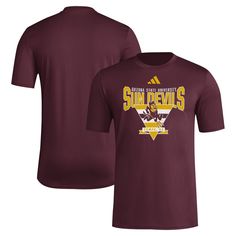 Boost your Arizona State Sun Devils fandom with this 2024 Locker Trilateral Pre-Game T-shirt from adidas. Its bold front-chest graphic highlights a vintage logo and your favorite school's location, while also imitating the look of mesh fabric for a timeless and stylish look. A classic crew neck cut completes the design, making this tee an essential pickup for any loyal Arizona State Sun Devils supporter. Adidas Logo T-shirt For Sports Season, Adidas T-shirt With Logo For Sports Season, Adidas Graphic Print T-shirt For Sports Events, Sporty Logo Print T-shirt For Fan Gear, Sporty T-shirt With Logo Print For Fan Gear, Sportswear T-shirt With Team Logo, Adidas Athletic Fit Sportswear T-shirt, Sportswear Tops With Letter Print For Fans, Adidas Logo T-shirt For Sports Events