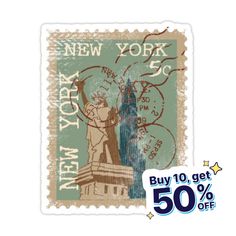 a postage stamp with the statue of liberty in new york on it's front