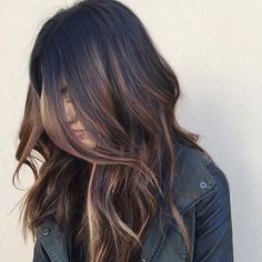 Black+Hair+With+Brown+Balayage+Highlights Light Brown Balayage, Highlights For Dark Brown Hair, Brown Balayage, Brown Blonde Hair, Brown Hair With Highlights, Hair Colours