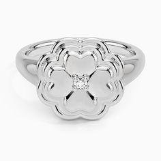 Clover Diamond Ring - 14K White Gold. A lucky four leaf clover is crafted from the silhouettes of hearts in this unique and sentimental ring. A shining diamond rests at the center to complete the look with a hint of sparkle. Brilliant Earth, Four Leaf Clover, Apparel Accessories, Fashion Rings, Diamond Ring, Jewelry Accessories, Sparkle, Jewelry Rings, White Gold