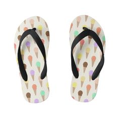 Colorful Hand Drawn Ice Cream Pattern Kid's Flip Flops, Girl's, Size: Toddler 9/10, Black Footbed Gender: female. Age Group: kids. Draw Ice Cream, Ice Cream Cute, Ice Cream Pattern, Colorful Ice Cream, Kids Flip Flops, Food Patterns, Chart Design, Pastel Rainbow, Food Coloring