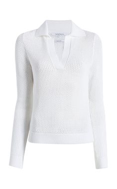 Editor's Notes:Featuring a classic polo neck with a slim and slightly cropped fit. Polo Knit Sweater, Crochet Polo, Polo Knit, Linen Short, Polo Sweater, Polo Neck, Long Sleeve Polo, Knit Skirt, Ribbed Sweater