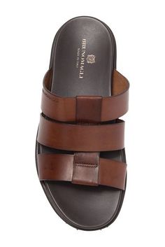 Sleek leather straps elevates a laid-back Italian sandal with a molded footbed for anatomical support. Leather upper and lining/rubber sole Made in Italy Men's Shoes Italian Sandals, Mens Leather Sandals, Bruno Magli, Only Shoes, Mens Leather, Mens Sandals, Slide Sandals, Leather Sandals, Rubber Sole