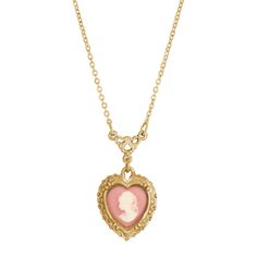 Pink Heart Cameo Pendant Necklace 16 + 3 Extender European Jewelry Aesthetic, Vintage Pink Necklace For Valentine's Day, Vintage Pink Necklaces For Valentine's Day, Heart-shaped Necklace With Vintage Charm, Vintage Pink Heart Necklaces, Vintage Charm Necklace With Adjustable Chain, Vintage Adjustable Necklace For Valentine's Day, Vintage Adjustable Necklaces For Valentine's Day, Vintage Pink Necklace With Heart Charm