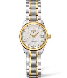 From Longines, the Women's Master Collection Automatic Two Tone Bracelet Watch features:Stainless steel & 18k yellow goldSilver color dialDiamond indexesAutomatic movementDial set with 12 Top Wesselton VS-SI diamonds, for a total of 0.034 caratsTriple safety folding clasp and push-piece opening mechanismTransparent case back with sapphire crystalScratch-resistant sapphire crystalSelf-winding mechanical movement beating at 28,80 Longines Master Collection, Tone Women, Mens Rose Gold Watch, Longines Watch, Gold Caps, Gents Watches, Two Tone Watch, Rose Gold Watch, Watch Model