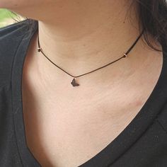 Black String Necklace, String Necklace, Minimalist Gifts, Summer Necklace, Necklace Minimalist, Black Butterfly, Butterfly Charm, Handmade Sterling Silver, Sterling Silber