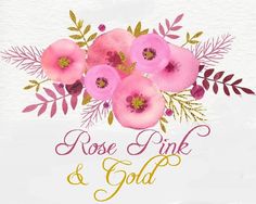 watercolor flowers with pink and gold glitter