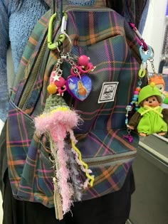 Backpack Charms, Retro Skater, Backpack Keychain, 일본 패션, Plaid Backpack, Purple Rainbow, Bag School, Pretty Bags