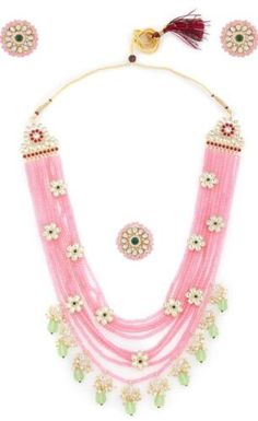 Traditional Pink Jewelry With Colorful Beads, Festive Beaded Dangle Chain Jewelry, Festive Jewelry With Colorful Round Beads, Festive Beaded Chain Jewelry For Parties, Pink Round Beads Jewelry For Festivals, Festive Colorful Beads For Jewelry Making, Festive Colorful Beaded Dangle Earrings, Pink Beaded Chain Costume Jewelry, Pink Bohemian Jewelry For Festive Occasions