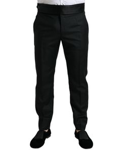 Dolce & Gabbana Black Wool Slim Fit Formal Trouser Dress Pants Designer Fitted Formal Pants, Designer Black Formal Bottoms, Designer Black Formal Pants, Designer Fitted Formal Bottoms, Designer Fitted Bottoms For Formal Occasions, Luxury Black Formal Pants, Designer Fitted Bottoms For Office, Designer Fitted Straight Pants, Designer Fitted Pants For Work