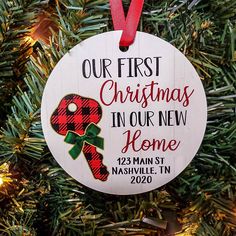 Our First Christmas In Our New Home - Personalized Ornament - Sunny Box Instructions Design, New Home Ornament, Mother Christmas Gifts, Our First Christmas, Our New Home, Teacher Christmas Gifts, Cricut Creations, Personalized Ornaments, Personalized Christmas Ornaments