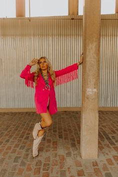 Pink Fringe Rodeo Blazer Dress - Wild Junkie Space Cowgirl Costume, Nfr Outfits, Rhinestone Cowboy, Cute Cowgirl Outfits, Embellished Jumpsuit, Women Dress Collection, Bright Pop, Senior Photo Outfits, 2024 Outfits