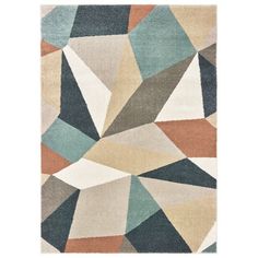 an abstract rug with various colors and shapes