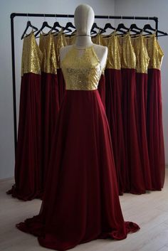 Burgundy Silk Georgette/Chiffon With Top Sequin Gold Bridesmaid Dress, Floor Length Sequin Evening D Gold Bridesmaid Gown For Prom Season, Gold Bridesmaid Evening Dress For Prom Season, Gold Chiffon Party Dress, Sequin Chiffon Evening Dress For Banquet, Chiffon Sequin Wedding Dress, Chiffon Bridesmaid Dress With Lace Bodice For Party, Party Bridesmaid Dress With Lace Bodice And Chiffon, Wedding Gown With Sequins In Chiffon, Wedding Chiffon Gown With Sequins