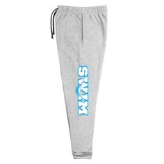 Get ready for dry land or wear these comfortable joggers over your suit after swim practice. And good luck running, we feel your pain! Goes great with any hoodie, sweatshirt or tee. • 60% cotton, 40% polyester pre-shrunk fleece • Fabric weight: 7.2 oz/yd² (244 g/m²) • 1x1 rib cuffs with spandex for stretch and recovery • Elastic waistband with external drawcord • Contrast drawcord and side pockets (all body colors include charcoal gray contrast detailing except black heather, which has black) • Sporty Sweats For Streetwear With Elastic Waistband, Sporty Streetwear Sweats With Elastic Waistband, Cotton Joggers For Workout During Sports Season, Relaxed Fit Cotton Sweats For Sports, Cotton Relaxed Fit Sweats For Sports, Athleisure Joggers With Letter Print And Relaxed Fit, Stretch Athleisure Sweatpants With Letter Print, Cotton Athleisure Sweats For Sports Season, Gray Sports Sweats