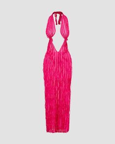 Details: Maxi dress with ruffled designDress Length: LongSleeve Length: SleevelessMaterials:95% Polyester + 5% Spandex Plunge Maxi Dress, Chic Maxi Dresses, Maxi Dress Sale, Deep Plunge, Design Dress, Pink Maxi Dress, Maxi Dresses Casual, Crop Top Blouse, 2000s Fashion