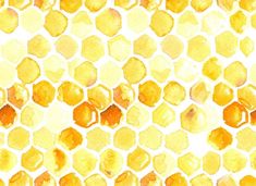 an orange and yellow honeycomb pattern with lots of watercolor paint on the surface