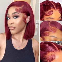 PRICES MAY VARY. Burgundy Bob Lace Front Wig Human Hair Material:10A Brazilian Virgin Human Hair 100% Unprocessed Remy Hair Collected.Soft and Bouncy,Natural and Healthy.No Smell,No Shedding,No tangle. Can Be Dyed, Curled, Straightened, Styled As You Like. Ombre Lace Front Wigs Human Hair Texture:13x4 HD Transparent Lace Front Wigs Pre Plucked with Baby Hair Natural Hairline,Hair Knots are Very Small and Can be Bleached.Any Part, Can be Restyled to Middle Part or Side Part as You Wish.14inch-32i Lace Frontal Bob, Kort Bob, Short Bob Cuts, Bob Cut Wigs, Corte Bob, Bob Lace Front Wigs, Straight Bob, Lace Front Human Hair, Burgundy Lace