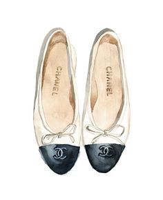 Chanel Flat Shoes, Fashion Illustration Chanel, Chanel Illustration, Estilo Rachel Green, Chanel Ballerina, Ballerinas Shoes, Fashion Wall Decor, Chanel Flats, Shoes Chanel