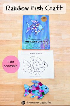 rainbow fish craft for kids with free printable book and coloring pages on the table