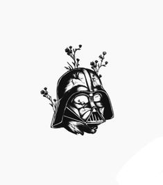 a darth vader helmet with flowers on it's head and the words star wars