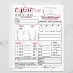 a printable order form for clothing