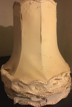 a white lamp shade sitting on top of a table