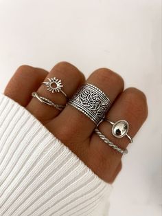 Silver Rings Combination, Rings Models, Silver And Gold Rings, Sun Ring, Surf Jewelry, Fish Jewelry, Sweet Jewelry, Accesories Jewelry